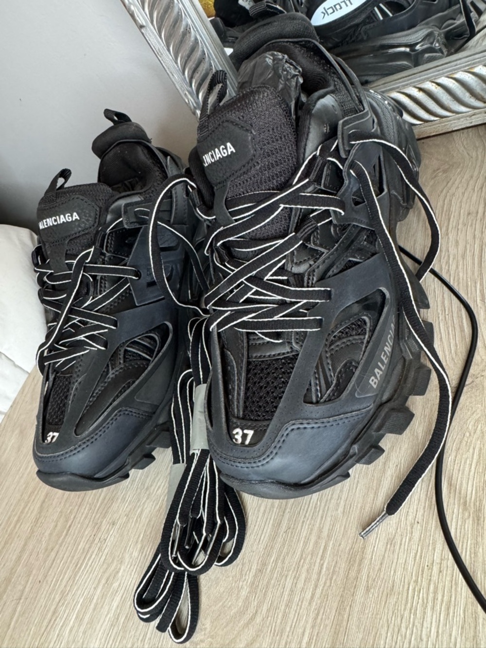 Balenciaga Black Track Sneakers with White-Trim Laces - Picture 4 of 5